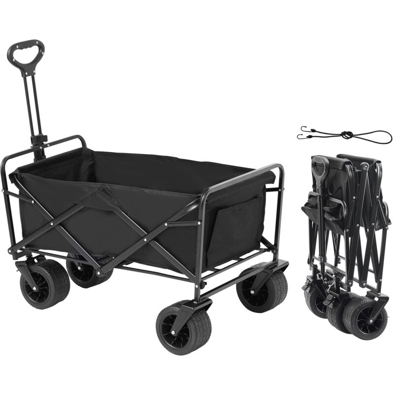 Chariot pliable et pliable - Chariot de plage de 3 pi3 avec roues tout-terrain, conception robuste, capacité de 350 lb, porte-gobelets inclus, idéal