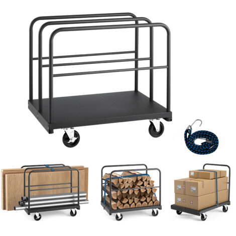 Mophorn Chariot pour Plaques de Plâtre, Capacité 816,5 kg, Plateforme 914 x 610 mm, avec Roulettes Pivotantes et Freins, Rampes Latérales, pour Transport de Matériaux, Noir