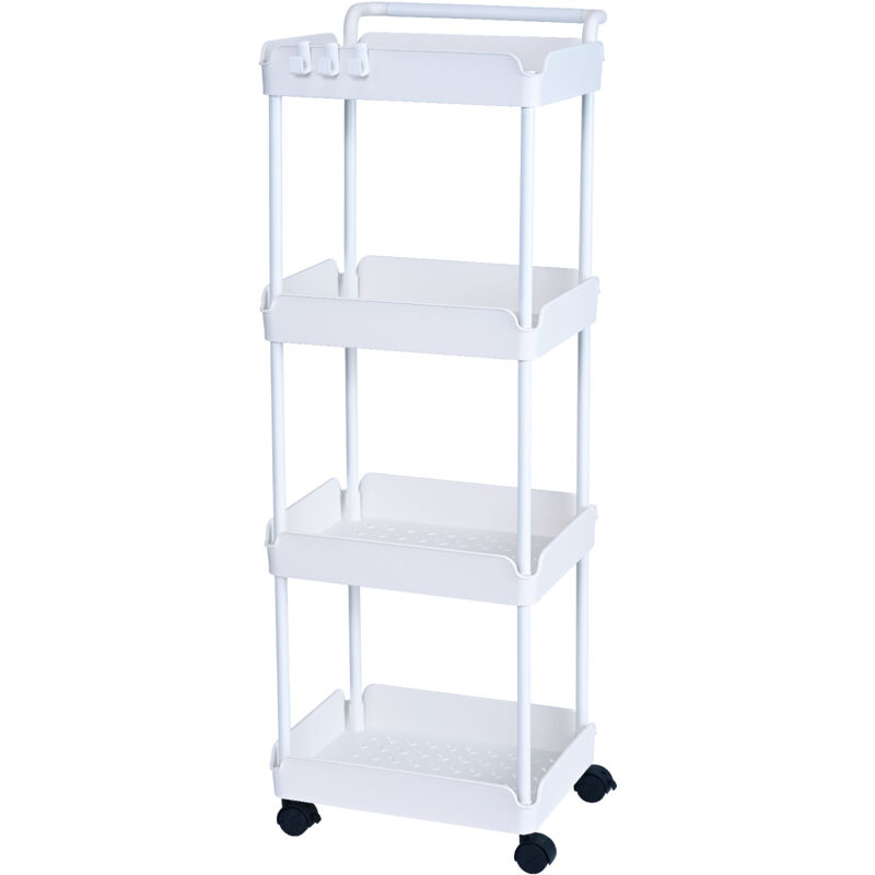 Chariot utilitaire roulant à 4 niveaux, blanc, roues verrouillables, multifonctionnel pour bureau, cuisine, salon - Mophorn