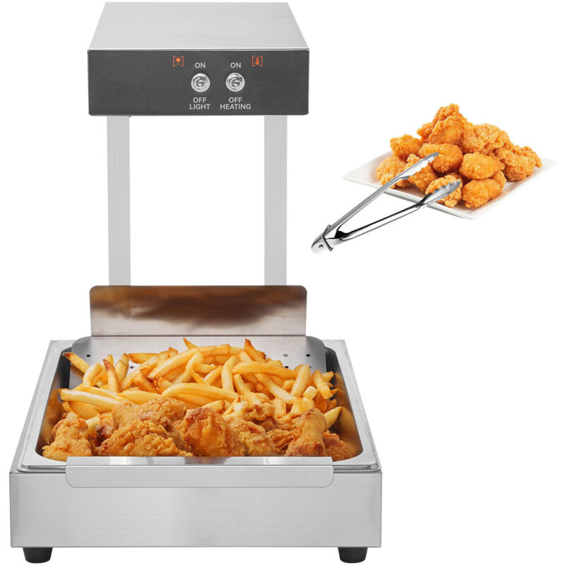 Chauffe-frites commercial 750 w, lampe chauffante électrique en acier inoxydable, chauffe-plats de comptoir 104-122 °f pour buffet de frites,