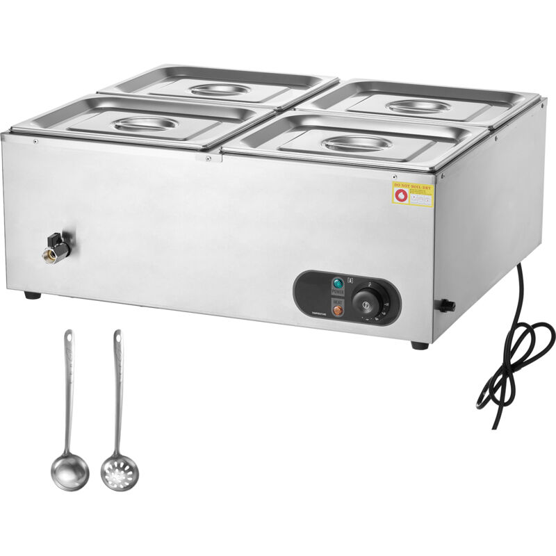 Mophorn - chauffe-plats à 4 plaques, table à vapeur électrique 4 x 8QT, bain-marie en acier inoxydable de 1 500 w, température réglable de 86 à 185