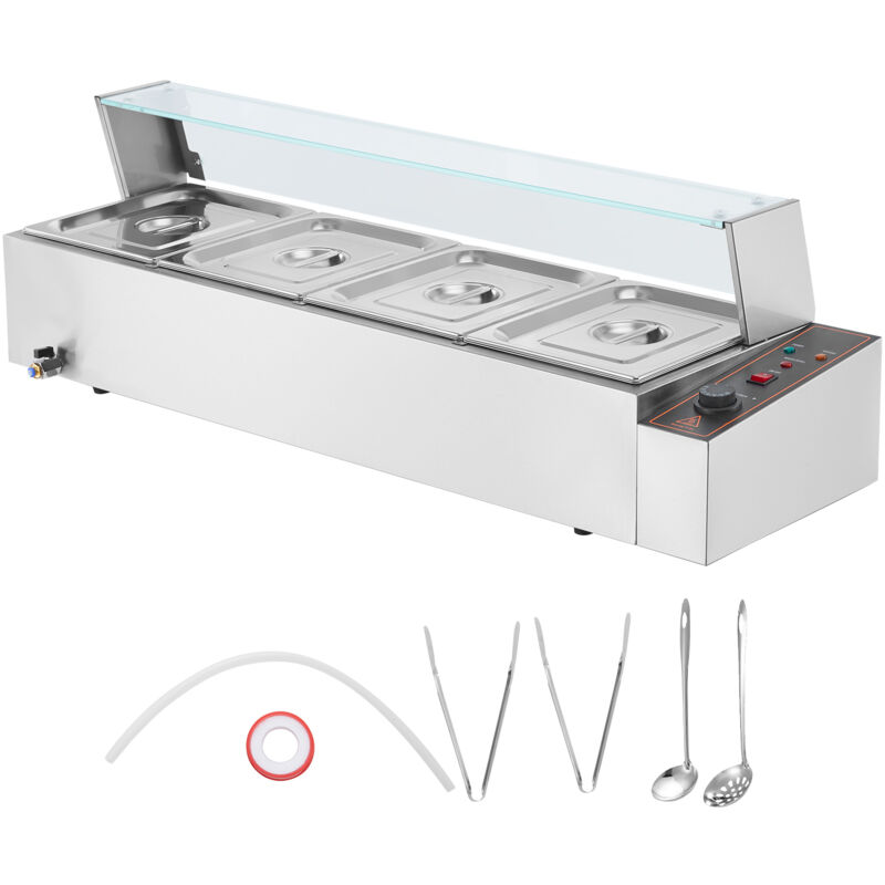 Chauffe-plats commercial à 4 poêles, 1500 w, buffet en acier inoxydable, bain-marie, 4 x 8 qt, table à vapeur électrique argentée avec couvercle en