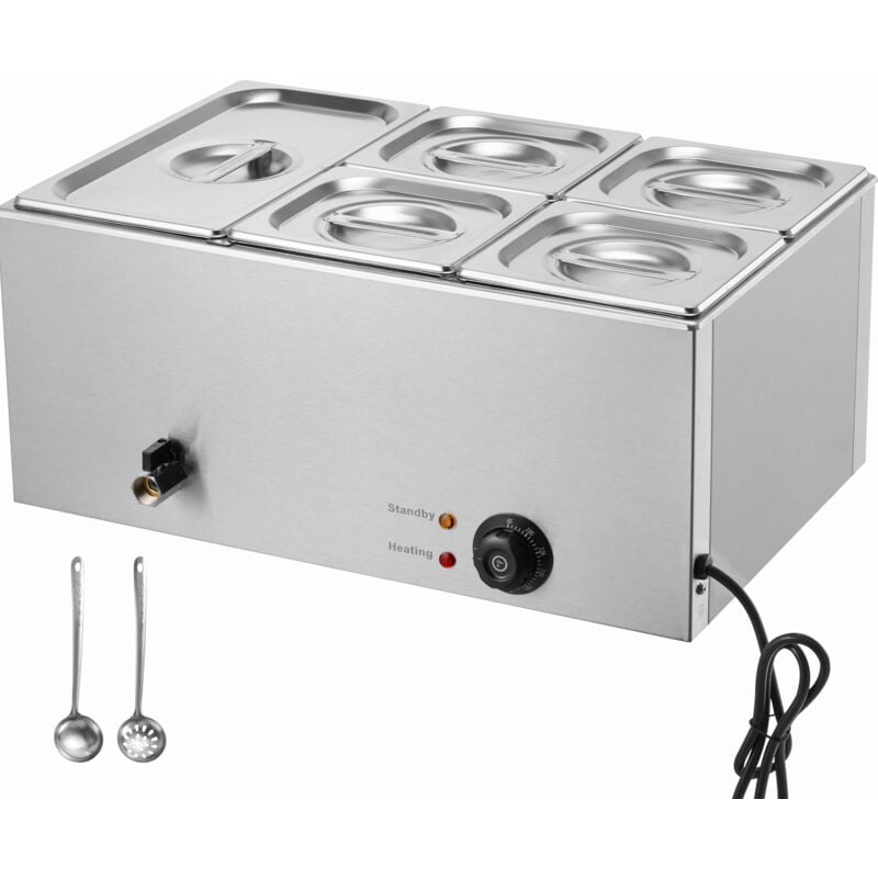 Chauffe-Plats Commercial à 5 Plaques, Table à Vapeur Électrique de 14,5 l, 1200 w, Buffet Professionnel en Acier Inoxydable Bain-Marie avec Contrôle