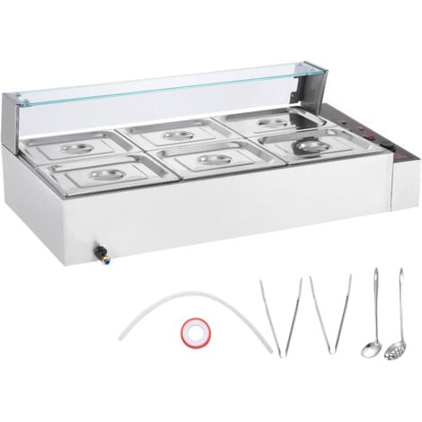 Mophorn Chauffe-plats commercial à 6 plaques, table à vapeur électrique 1 500 W, argent