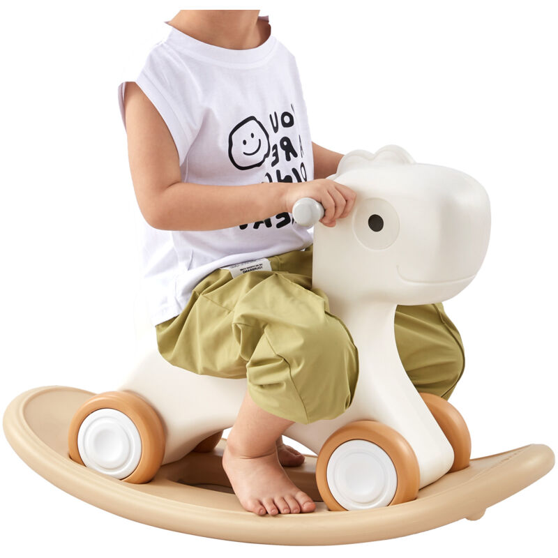 Cheval à bascule 3 en 1 pour tout-petits de 1 à 3 ans, planche d'équilibre amovible, 4 roues lisses, support de 80 lb, hdpe, oscillation à 40 °,