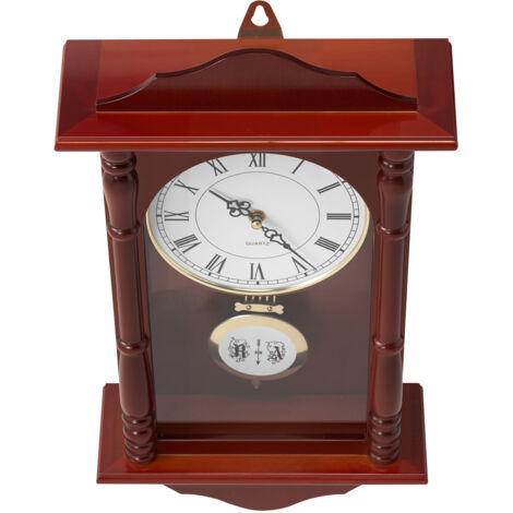 Mophorn Classic Vintage Pendulum Clock, 18 in Wooden Wall Clock with Quartz Mechanism and Silent Operation, Ideal for Living Room, Bedroom, Home Decoration, and Gift (Cherry Tone Finish)