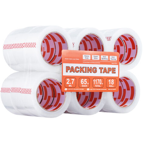 Mophorn Clear Packing Tape, 18 Rolls of 1.88 Inches x 65 Yards, 3-Inch Core, 2.7 Mil Thick Heavy Duty Tape for Moving, Storage, Packing, Shipping, Mailing, and Office Use