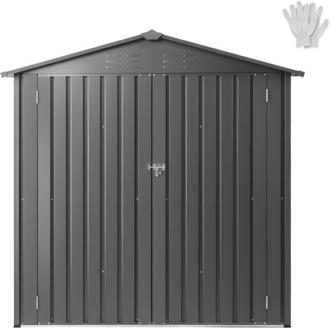 Mophorn Cobertizo Metálico para Herramientas, Almacén de Jardín con Techo Inclinado 1860x1210x1841 mm, Puerta con Cerradura y 4 Ventilaciones, Ideal para Herramientas y Bicicletas, Color Gris