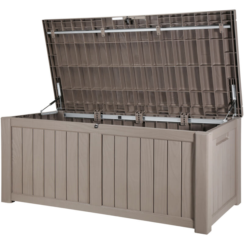 Coffre de terrasse gris de 120 gallons - 56,3' x 26,6' x 23,8' pour le rangement extérieur avec cadenas en alliage d'aluminium. Matériau pp