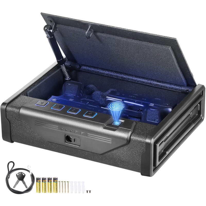 Coffre-Fort de Pistolet en Acier Coffre-Fort Biometrique pour 2 Pistolets 3 Moyens de Deverrouillage par Empreintes Digitales Cles et Combinaison