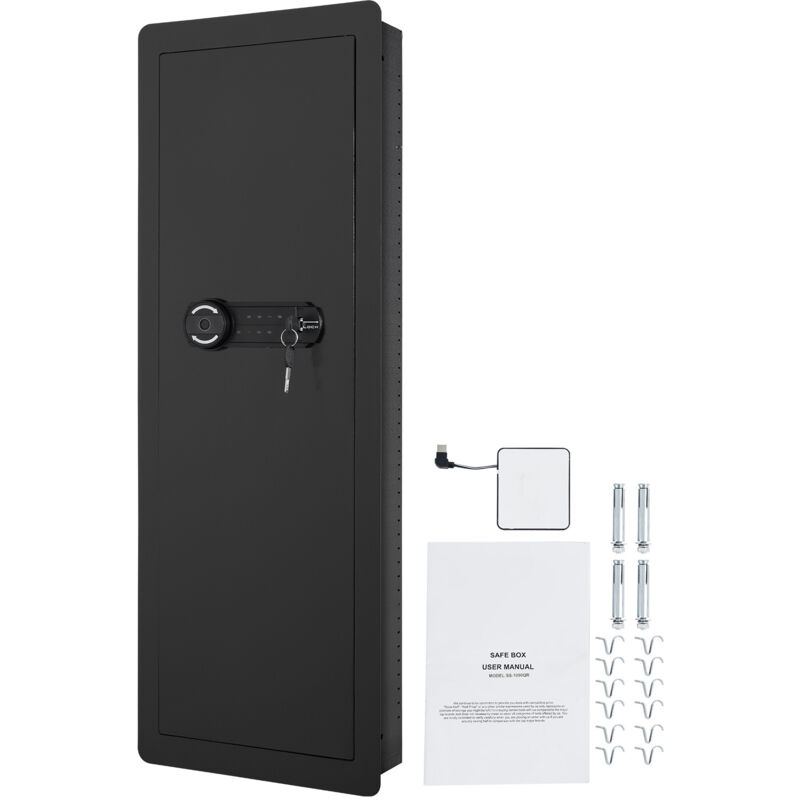 Coffre-fort mural pour armes à feu de 42,91 po de hauteur, coffre-fort dissimulé à 4 niveaux avec clavier et empreinte digitale. 3 étagères amovibles