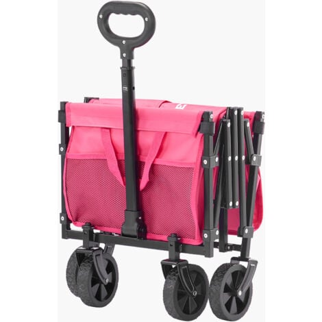 Mophorn Collapsible Wagon Carts, 120L Capacity & 225LBS Load, Folding Wagons with All-Terrain Wheels, Durable Outdoor Utility Cart with Adjustable Handle, Pink & Black