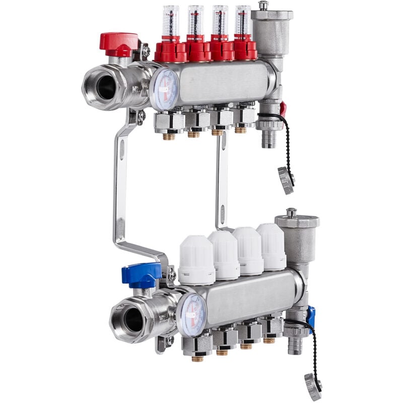 Mophorn - Collecteur de chauffage radiant à 4 branches, collecteur de tubes pex 1/2', collecteur pex en acier inoxydable pour chauffage par le sol