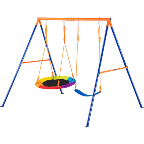 Mophorn Columpio con estructura en forma de A de  capacidad de 440 libras 1 columpio con platillo y 1 columpio con cinturón, metal resistente, cuerda ajustable, columpios para exteriores para niños