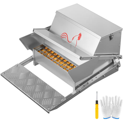 Mophorn Comedero automático para pollos con capacidad 11.3 kg, resistente a la intemperie, equipado con pedal y tapa con cerradura, diseñado para minimizar el desperdicio, fabricado acero galvanizado