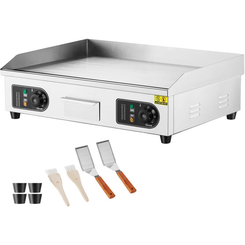 Commercial Electric Griddle 4000W Flat Top Grill Stainless Steel Temperature Reglable 50-300 °c, 2 Spatules et 2 Pinceaux, pour Barbecue Restaurant