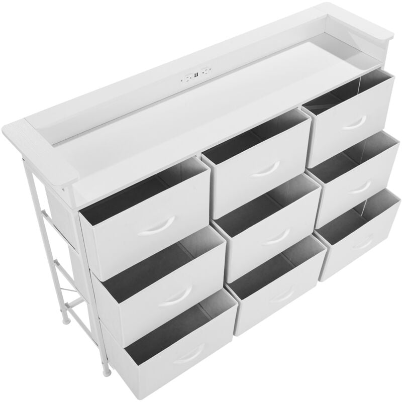 Commode à 9 tiroirs-Commode en tissu avec cadre en métal robuste, lumières led et prise intégrée. - Mophorn