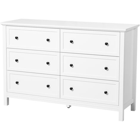 Mophorn Cómoda de 6 cajones de madera 39,6 x 120,1 x 78,7 cm con sistema de deslizamiento y dispositivo antivuelco, diseño retro minimalista ideal para sala de estar, pasillo y entrada, color blanco