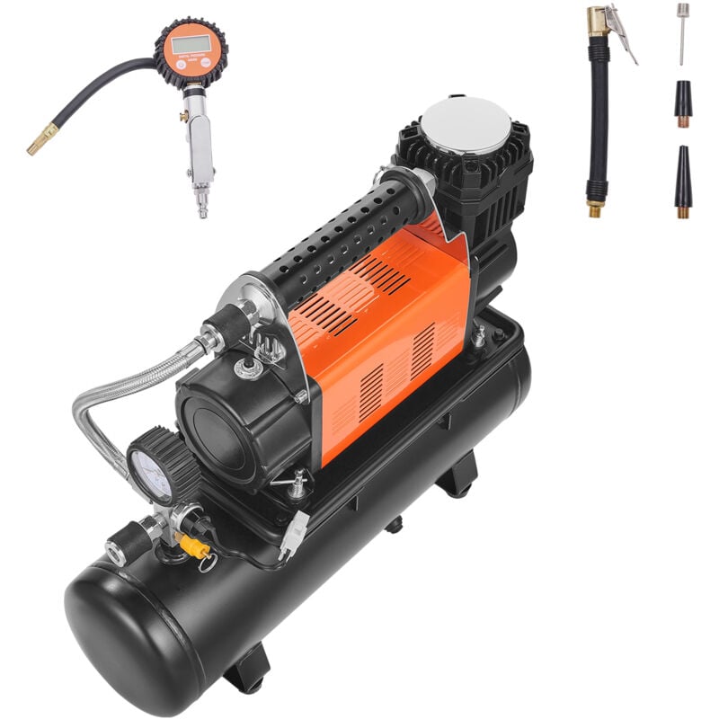 Compresseur d'air robuste 12 v avec kit de réservoir de 6 l, gonfleur de pneu portable 6,35 cfm, compresseur d'air tout-terrain 150 psi avec