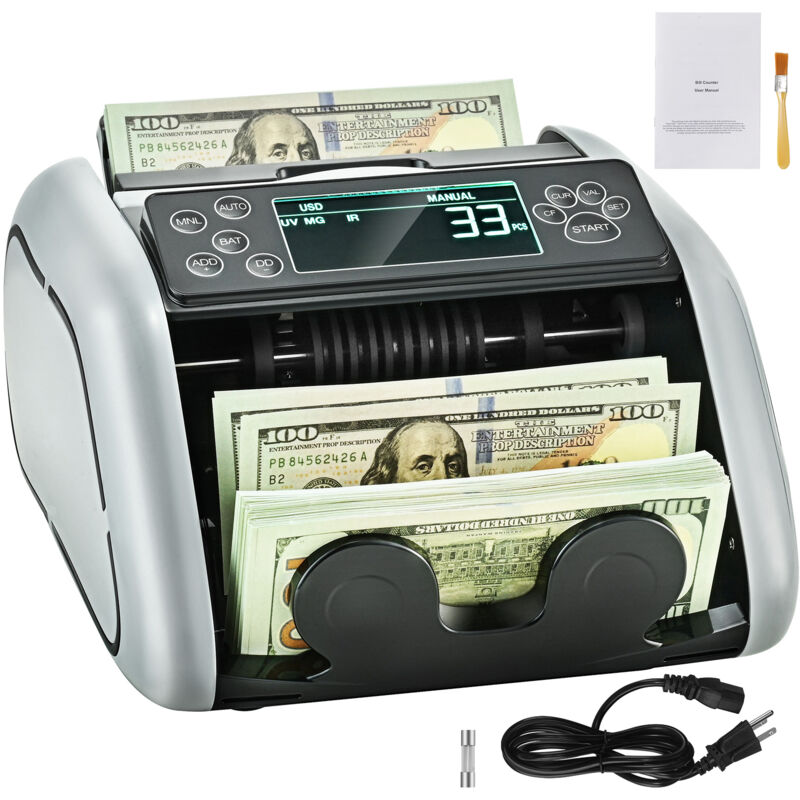 Compteuse d'argent, compteur de billets avec détection uv, mg, ir et dd, comptage d'espèces usd et eur, grand écran lcd et écran externe pour les