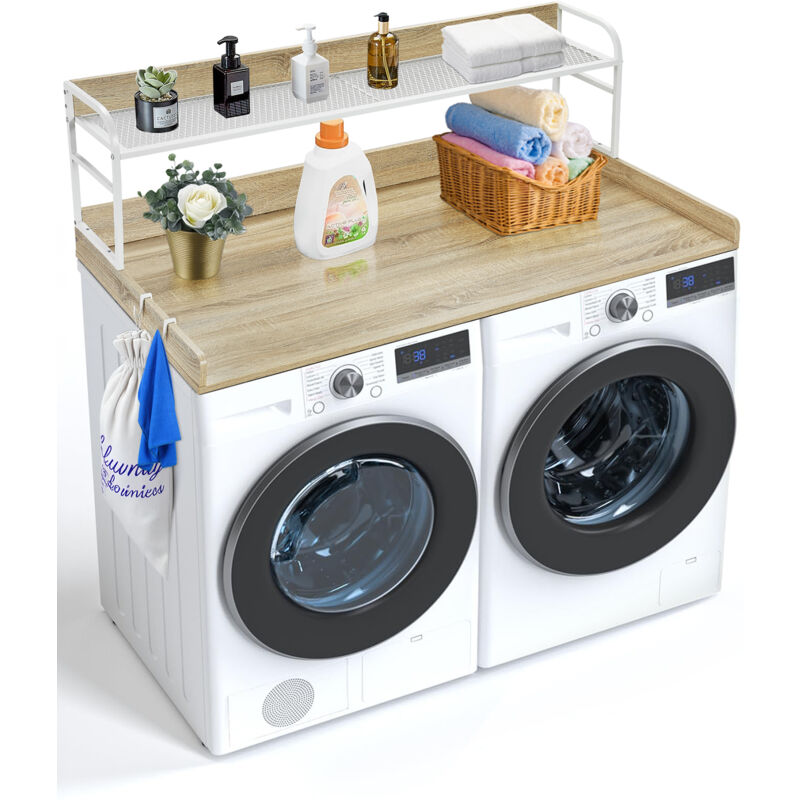 Comptoir de laveuse et sécheuse avec étagère à 2 niveaux, 54' x 27' Comptoir de laveuse et sécheuse en bois avec coussinets antidérapants, surmatelas