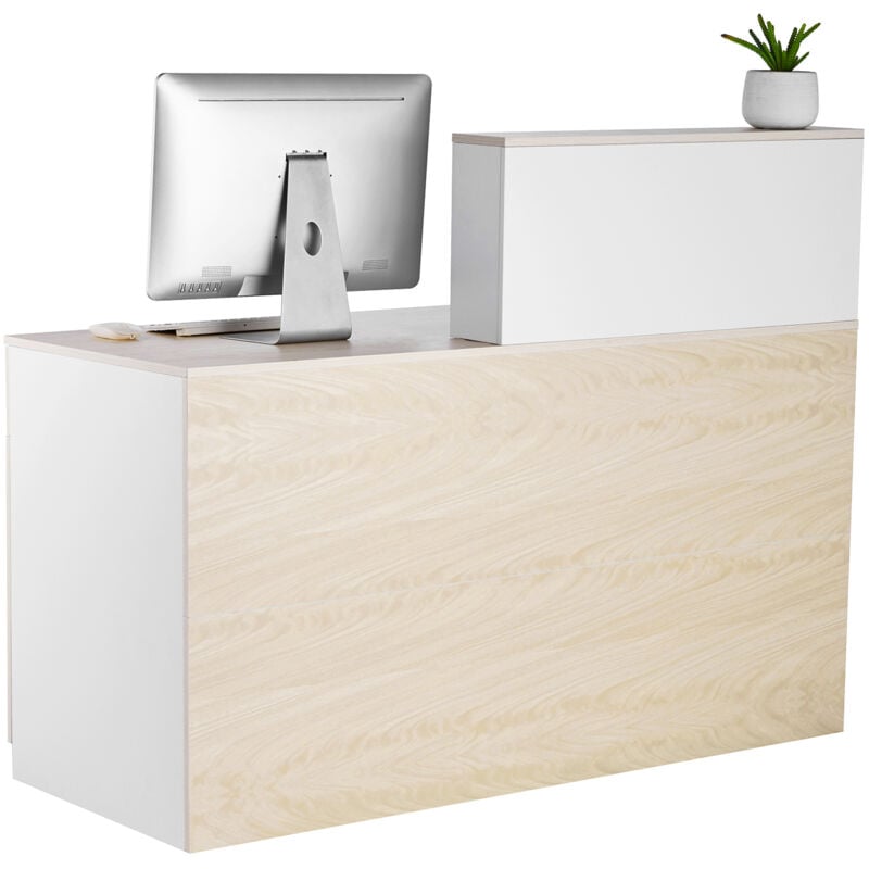 Comptoir de réception 140 x 60 x 110 cm, comptoir rectangulaire avec tiroir verrouillable et armoire de rangement, pour caisse, hall d'entrée et