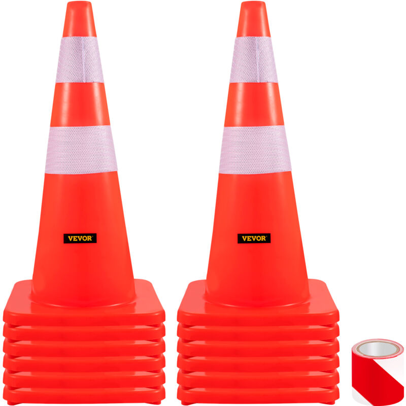 Vevor Cone Signalisation Reflechissant 12 Pieces 73 cm, Plot de Chantier Orange en pvc, Cone de Securite avec 2 Colliers Reflechissants, pour