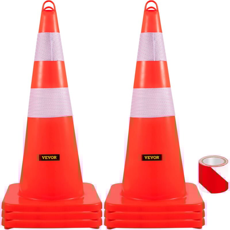 Vevor Cone Signalisation Reflechissant 73cm, Plot de Chantier en PVC,Cone de Securite avec Base Lestee et Anneau Portatif pour Delimitation
