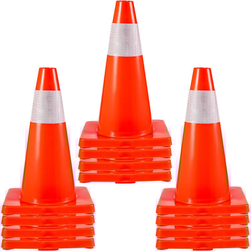 Cônes de signalisation , lot de 12, 18 po, cônes de stationnement de sécurité avec base en pvc, cônes de signalisation orange avec colliers