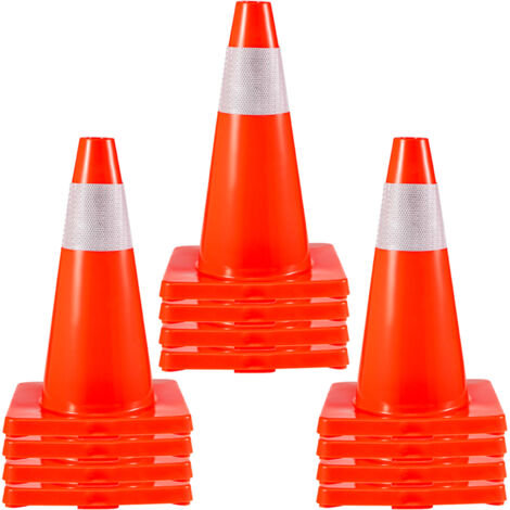 Mophorn Cônes de signalisation , lot de 12, 18 po, cônes de stationnement de sécurité avec base en PVC, cônes de signalisation orange avec colliers réfléchissants pour utilisation en cas de danger