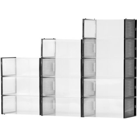 Mophorn Confezione da 12 scatole portascarpe impilabili, organizer modulari in plastica per scarpe, tacchi alti, stivali e cappelli, adatte fino alla taglia 11 USA.