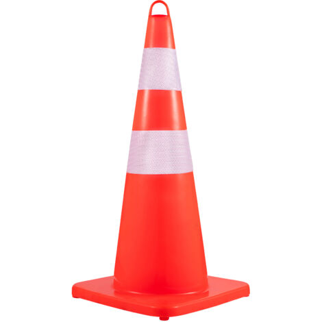 Mophorn Conos de seguridad  de 12 x 28 pulgadas: conos de tráfico/construcción de PVC naranja, 2 collares reflectantes, con aro de mano, base con peso para tráfico, entrada de vehículos, estacionamien