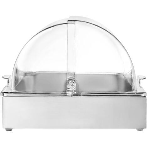 Portacondimenti Per Bar Con 6 Scomparti - 49x15x9cm In Plastica, Argento, Con Coperchio Trasparente