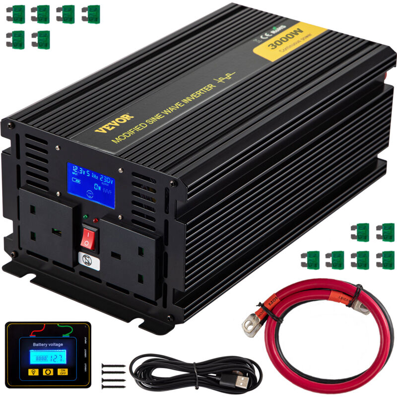 Mophorn - Convertisseur a Onde Sinusoïdale Modifie, 3000W DC12V a AC240V Onduleur en Alliage deAluminium avec Telecommande lcd, Transformateur de
