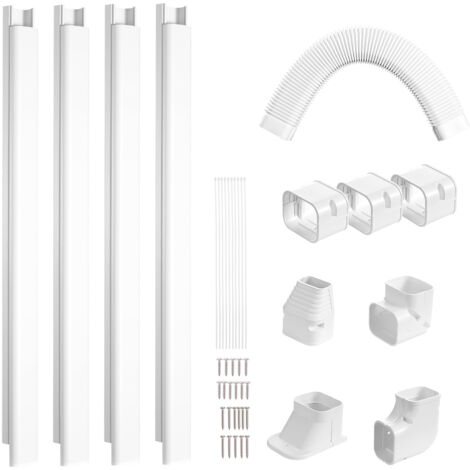 Mophorn Copertura per set di mini linee divise. 76,2mm di larghezza, 4830mm di lunghezza. PVC decorativo per AC. 4 condotti dritti e componenti. Facile da installare.Verniciabile.Per pompe di calore