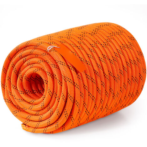 Mophorn Corda in Poliestere Doppia Intrecciata 12,7 mm x 67,06 m Corda per Arrampicata allAperto 48 Fili 35,58 kN di Resistenza alla Rottura, per Escursionismo, Campeggi, Salvataggio, Arancione/Nero