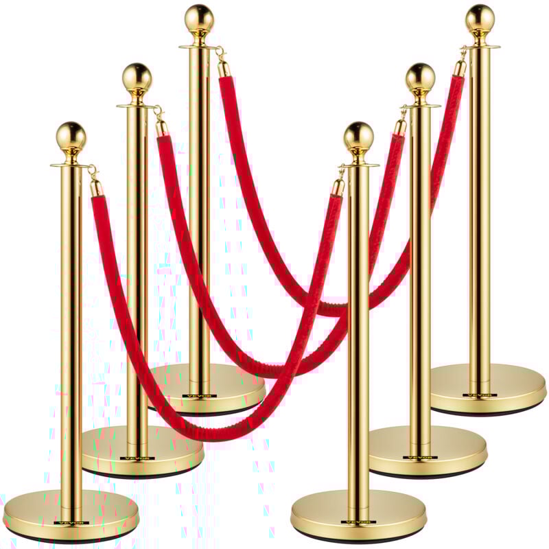 Vevor Cordes et poteaux en velours, corde rouge de5 pieds/1.5m, poteau dore en acier inoxydable avec dessus en boule, barriere de controle des foules