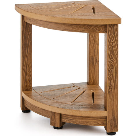 Mophorn Corner Shower Bench, 16.5" Height 12.8" Radius, Faux Wood Grain Polystyrene, 350 LBS with Storage Shelf, Water Resistant, Shower Stool for Inside & Outside Shower, for Bathroom, Living Room