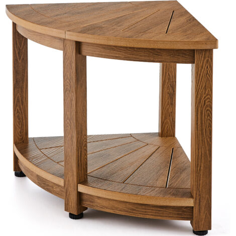 Mophorn Corner Shower Bench, 18.5" Height 17.75" Radius, Faux Wood Grain Polystyrene, 350 LBS with Storage Shelf, Water Resistant, Shower Stool for Inside & Outside Shower, for Bathroom, Living Room