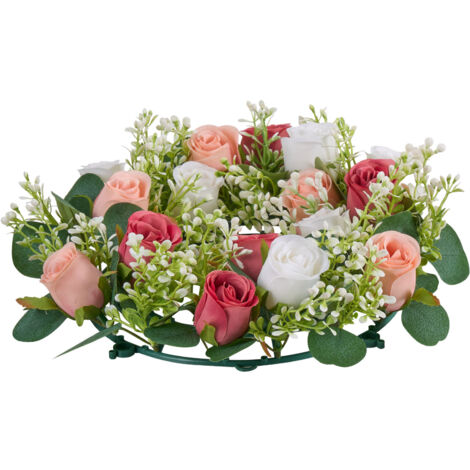 Mophorn Corona de rosas artificiales de 35,5 cm, arreglo floral rosa y blanco para San Valentín, Día de la Madre, bodas, fiestas y decoración del hogar, juego de 10