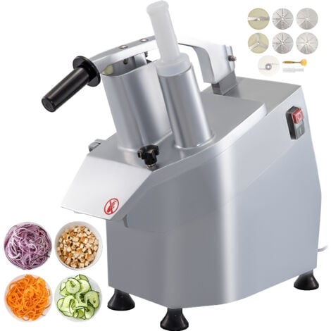 Mophorn Cortadora de verduras eléctrica, procesadora de alimentos de 550 W con 6 discos de corte, acero inoxidable y aleación de aluminio fundido, máquina de preparación de alimentos para cocina