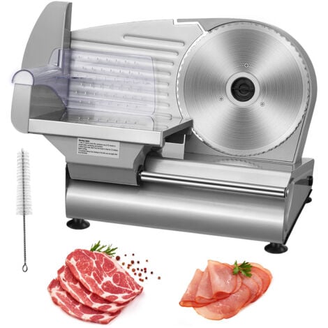 Mophorn Cortadora Electrica Comercial 180 W Cortadora de Jamón Hoja 190 mm 80-120 rpm Cortadora de Embutidos en Acero Inoxidable y Aluminio para Cortar Carne Queso Verduras Fruta