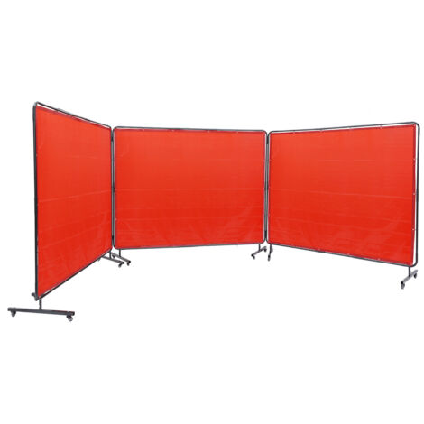 Mophorn Cortina de Soldadura con Marco 3 Paneles Pantalla de Cortina Protectora de Soldadura 1,8x2,4 m de Vinilo Ignífugo sobre 12 Ruedas Giratorias (6 con Bloqueo) Mobile Pro para Industria, Rojo