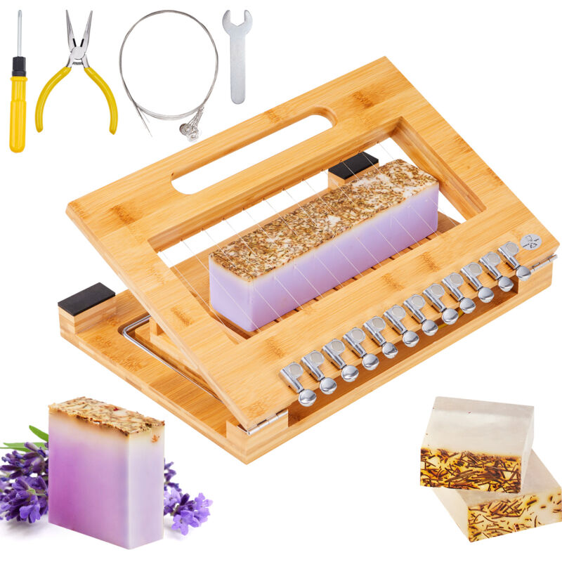 Mophorn - Coupe-savon, trancheuse à savon en bambou avec fil d'acier, coupe 1 à 12 barres, barres précises de 1 pouce, coupe-savon multifonction pour