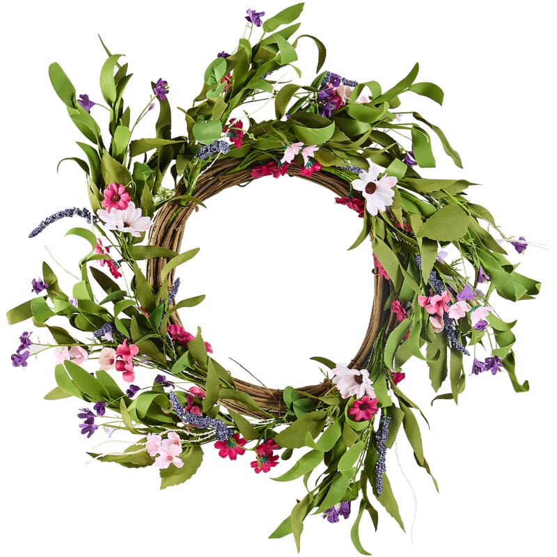 Mophorn - Couronne décorative artificielle, 22 po, rose vert, décorée de gypsophile, de marguerites, de bourgeons, beauté toutes saisons