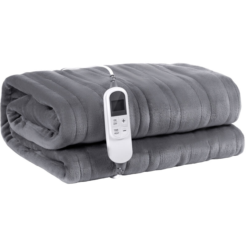 Mophorn Couverture chauffante, 130 x 160 cm, 9 réglages de temps et 6 réglages de chaleur, gris