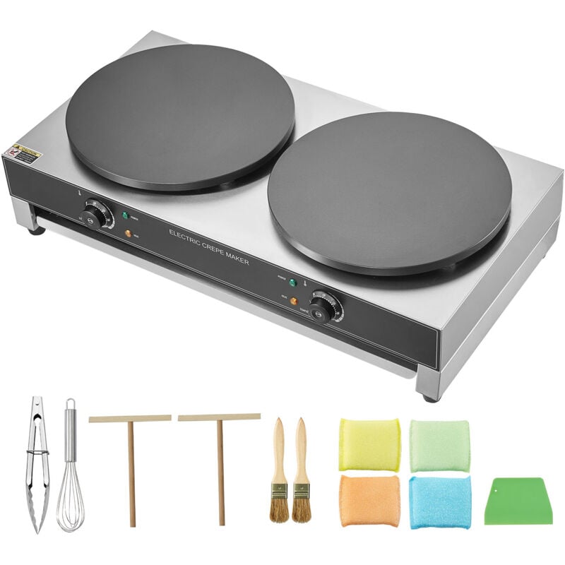 Mophorn Crêpière électrique , double tête de 16 pouces, 3400 W, acier inoxydable antiadhésif, poêle à crêpes circulaire de bureau avec contrôle de la