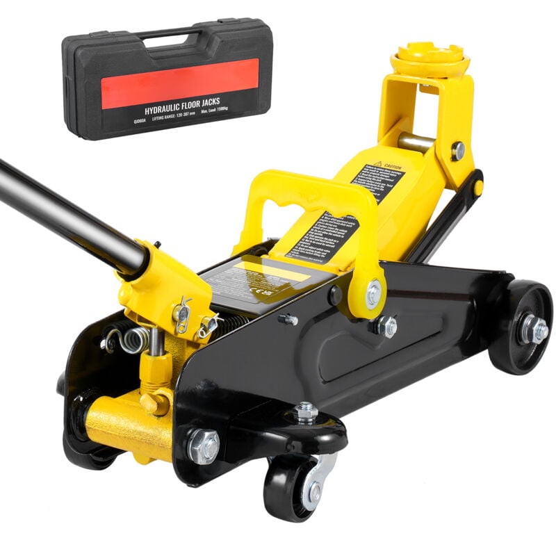 Cric de sol à profil bas de 1,5 tonne, cric hydraulique robuste en fer pour voiture, pompe de levage rapide, plage de levage de 4,7 à 12,1 pouces,