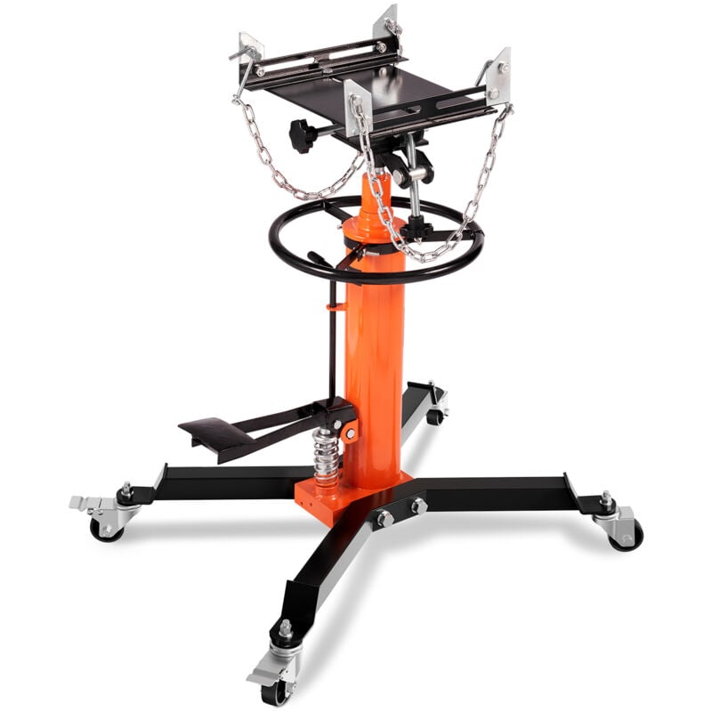 Vevor Cric de Transmission Hydraulique, Verin de Fosse Telescopique Charge 0,6 t, Haute Levee de 87-174 cm avec Pedale, Roue Pivotante a 360°, pour