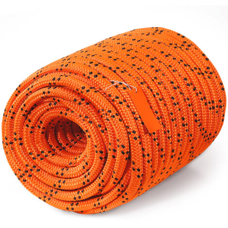 Mophorn Cuerda de Poliester Trenzado doble Naranja y Negro, 19 mm x 67,06 m, 24 ​​hebras, 88,96 kN de Resistencia a la Rotura Cuerda de Escalada al Aire Libre para Senderismo en Roca, Camping, Columpi